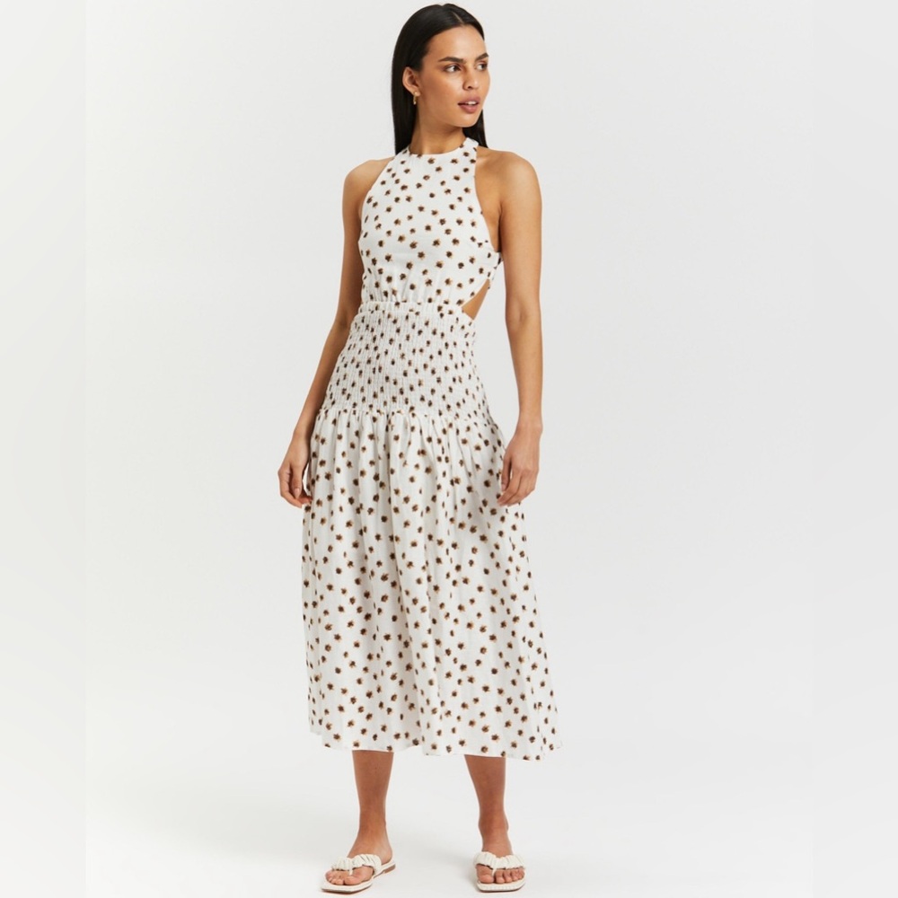 AERE Shirred Cross Back Maxi Dress